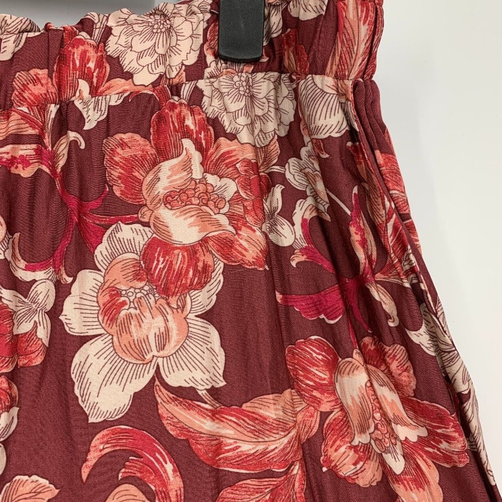 Zara Jogger Pants Floral Print Red Pull On High Rise - Picture 8 of 13